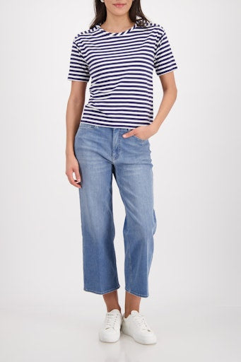 Monari Marine & White Stripe Round neck Shorts Sleeve T-Shirt