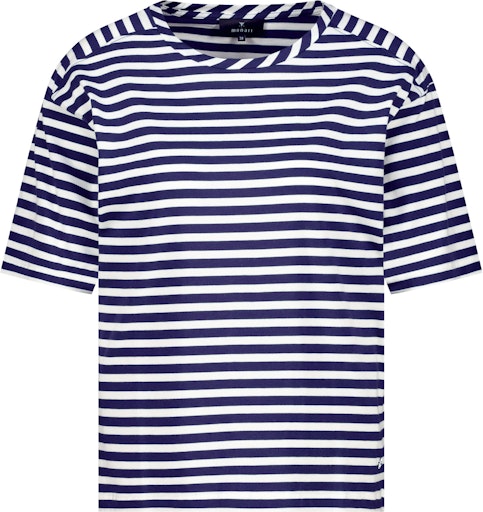 Monari Marine & White Stripe Round neck Shorts Sleeve T-Shirt