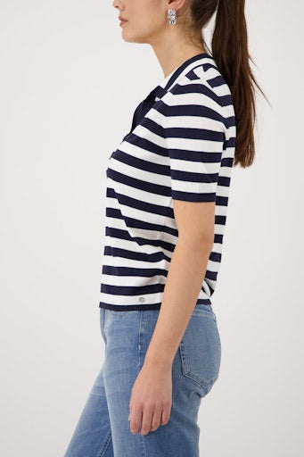 Monari Marine Blue Polo Top with Stripes 410903