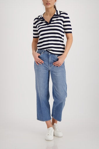 Monari Marine Blue Polo Top with Stripes 410903