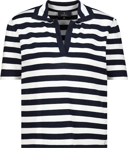 Monari Marine Blue Polo Top with Stripes 410903