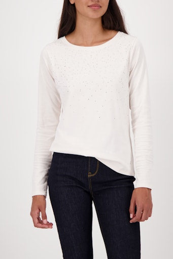 Monari Almond Cotton top with Rhinestone Detail 809296