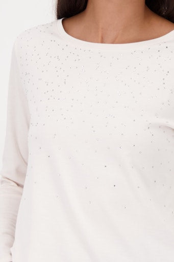 Monari Almond Cotton top with Rhinestone Detail 809296