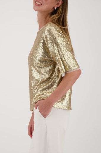Monari Gold Sequin Short Sleeve Top 809404