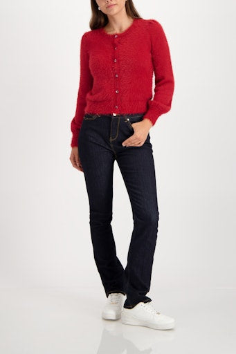 Monari red fluffy cardigan with round neckline 809569