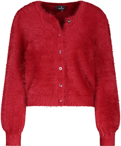 Monari red fluffy cardigan with round neckline 809569