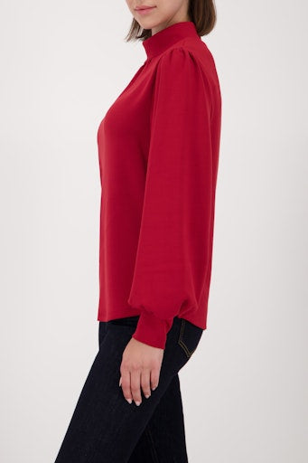 Monari Red Modal-Blend Sweatshirt with Gathered Shoulders & Ruffle Cuff 809605