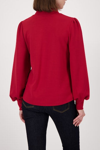 Monari Red Modal-Blend Sweatshirt with Gathered Shoulders & Ruffle Cuff 809605