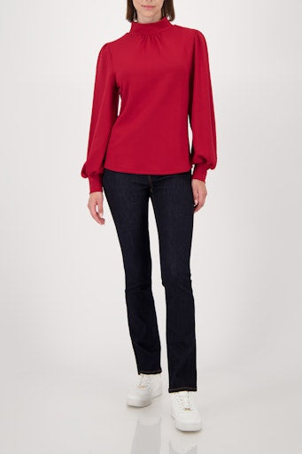 Monari Red Modal-Blend Sweatshirt with Gathered Shoulders & Ruffle Cuff 809605