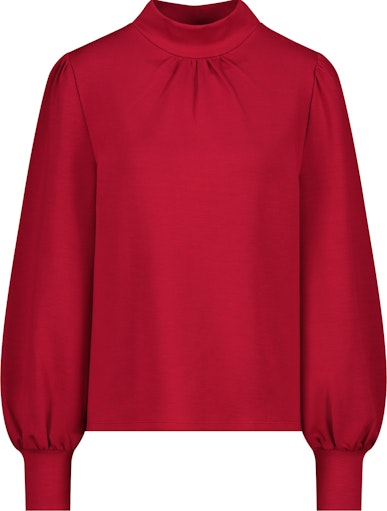 Monari Red Modal-Blend Sweatshirt with Gathered Shoulders & Ruffle Cuff 809605