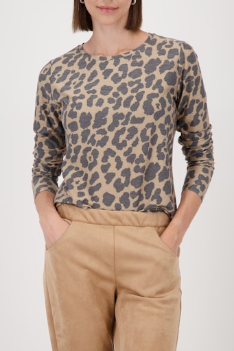 Monari Leopard Print Lurex Top with Long Sleeve in Stretch Viscose 809346