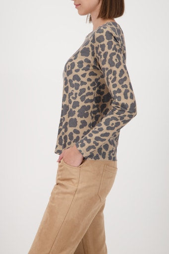 Monari Leopard Print Lurex Top with Long Sleeve in Stretch Viscose 809346