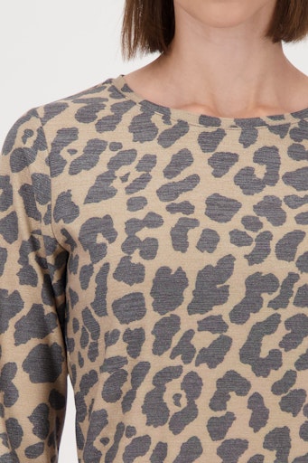 Monari Leopard Print Lurex Top with Long Sleeve in Stretch Viscose 809346