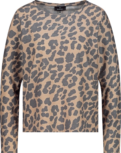 Monari Leopard Print Lurex Top with Long Sleeve in Stretch Viscose 809346