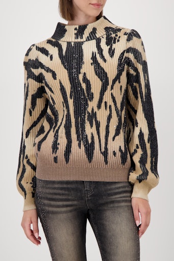 Monari turtleneck black and beige tiger print sweater 809566