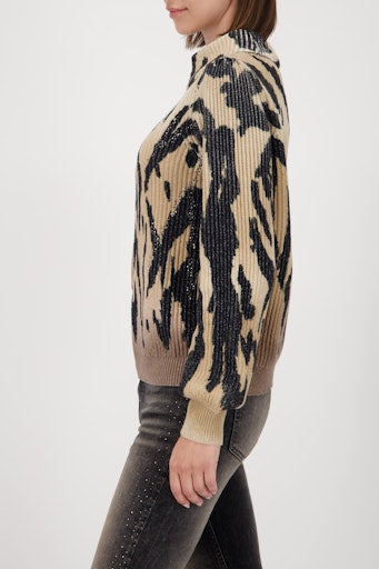 Monari turtleneck black and beige tiger print sweater 809566
