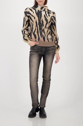 Monari turtleneck black and beige tiger print sweater 809566
