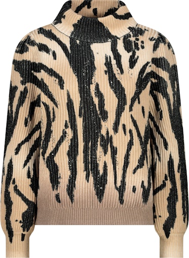 Monari turtleneck black and beige tiger print sweater 809566