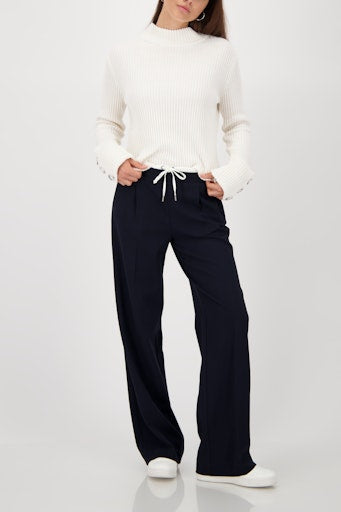 Monari night blue flowing viscose wide leg trousers 808751