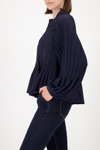 Monari pleated blouse with ruffles in night blue 808786