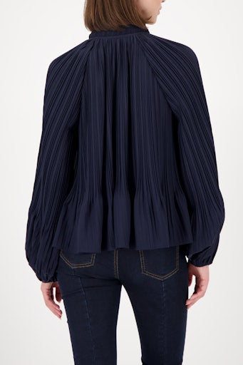 Monari pleated blouse with ruffles in night blue 808786