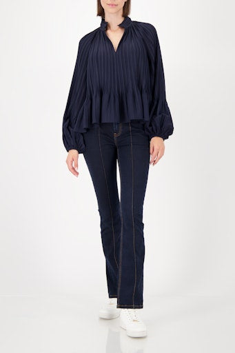 Monari pleated blouse with ruffles in night blue 808786