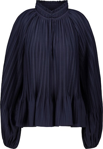 Monari pleated blouse with ruffles in night blue 808786