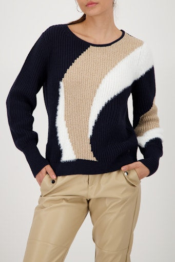 Monari night blue cotton blend inlaid patterned sweater 808973
