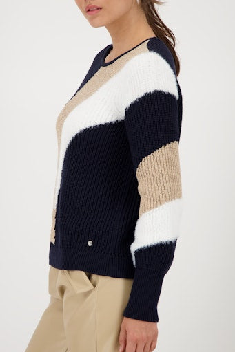 Monari night blue cotton blend inlaid patterned sweater 808973