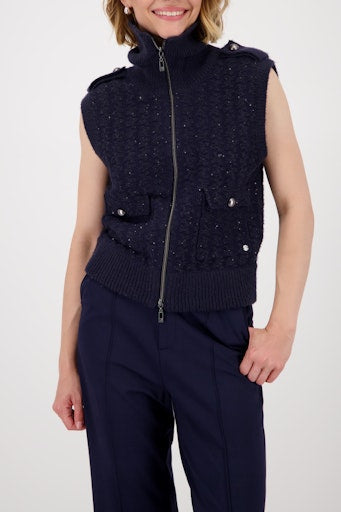 Monari night blue knitted tweed waistcoat with sequins 809107