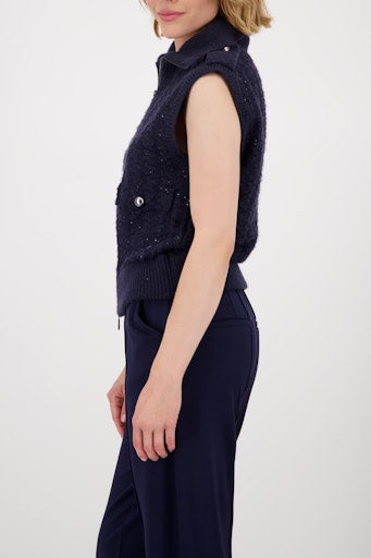 Monari night blue knitted tweed waistcoat with sequins 809107