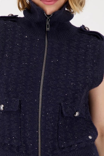 Monari night blue knitted tweed waistcoat with sequins 809107