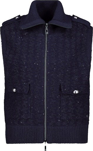 Monari night blue knitted tweed waistcoat with sequins 809107