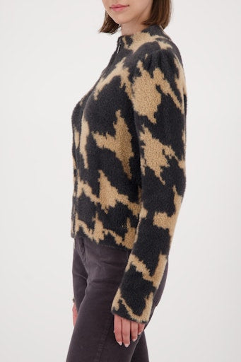 Monari Houndstooth Cardigan in a Cotton Blend with Stand-up Collar 809540