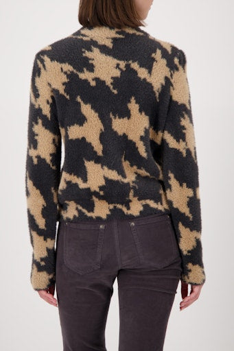 Monari Houndstooth Cardigan in a Cotton Blend with Stand-up Collar 809540
