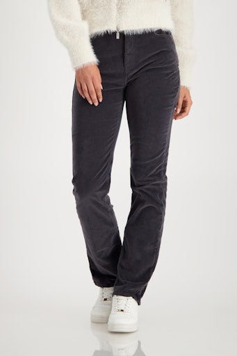 Monari Grey Velour Trousers with Straight Leg, Cotton Blend 809694