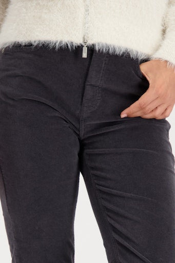 Monari Grey Velour Trousers with Straight Leg, Cotton Blend 809694