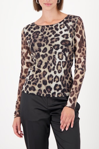Monari Animal Print Long Sleeve Mesh Top 809519