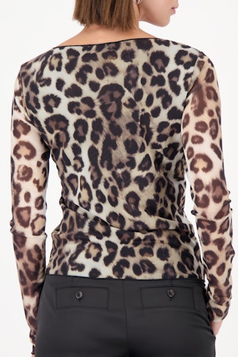 Monari Animal Print Long Sleeve Mesh Top 809519