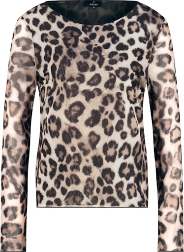 Monari Animal Print Long Sleeve Mesh Top 809519