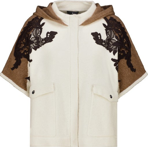 Monari White/Brown Knitted Cape with Lace