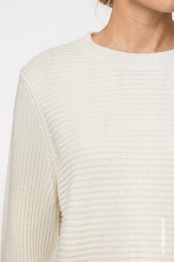 Monari White Crew Neck Ribbed Knit Sweater