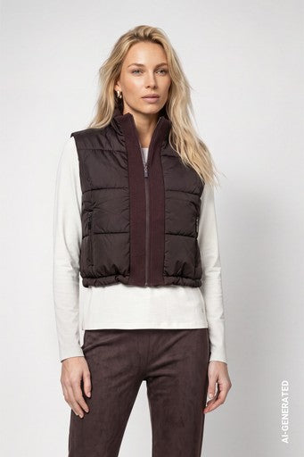 Monari Coffee Quilted Zipped Gilet