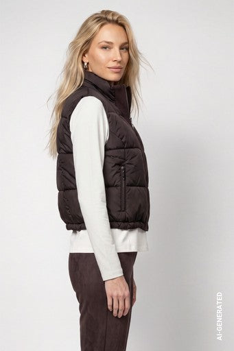 Monari Coffee Quilted Zipped Gilet