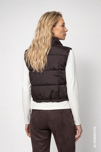 Monari Coffee Quilted Zipped Gilet