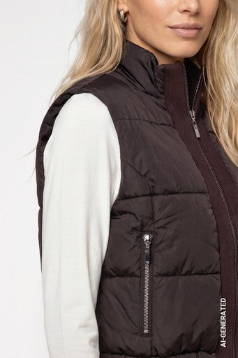 Monari Coffee Quilted Zipped Gilet