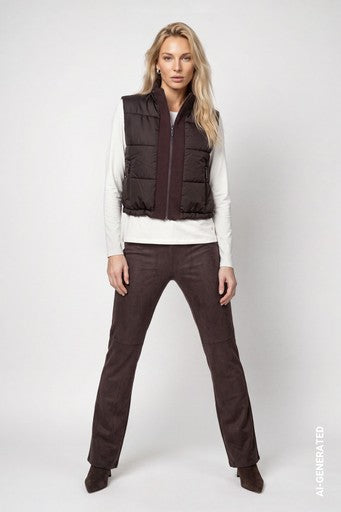 Monari Coffee Quilted Zipped Gilet