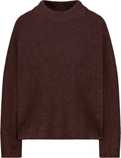 Monari Coffee Fluffy Knitted Sweater with Rolled Hem