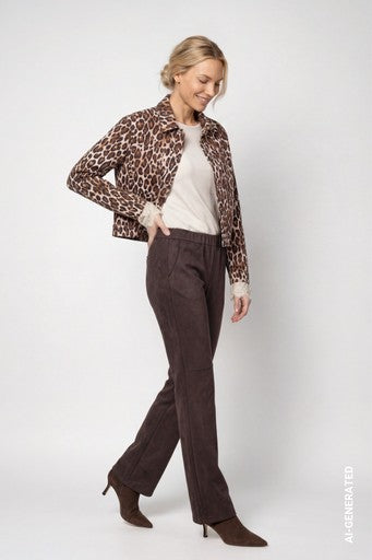 Monari Hazelnut Animal Print Cotton Jacket Classic Collar Button Front Patch Pockets