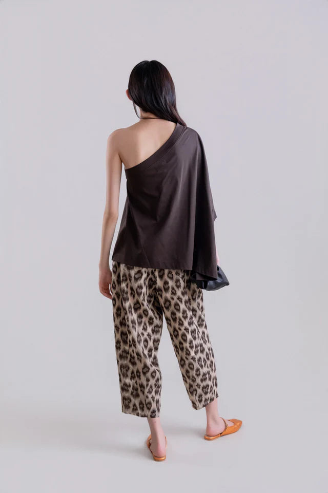 Psophia Animal Print Savanna Shadow Slouchy Pants with Pleats